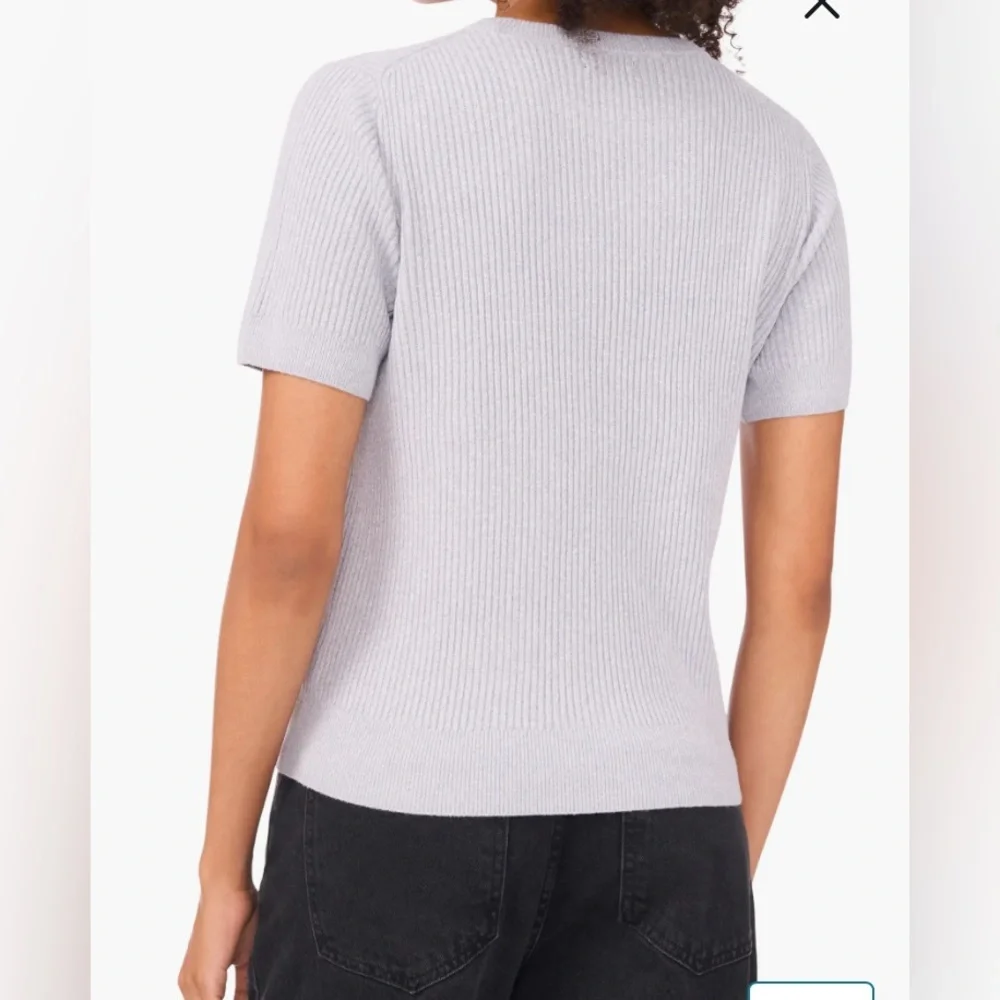 Halogen Light Gray Ribbed Short Sleeved Knit Crewneck Sweater Tag L Fits M/S